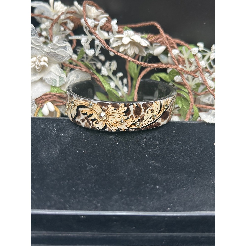 Debbie Brooks‎ Leopard Scroll Cuff Bracelet Rhinestone Wide Bangle Signed Y2K
